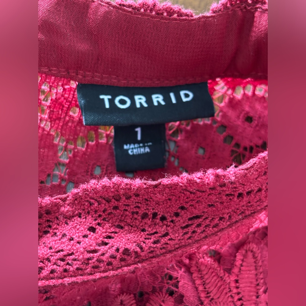 Torrid Mixed Lace High Neck Top Blouse Size 1X Plus Size Victorian Whimsical Red - Picture 5 of 12